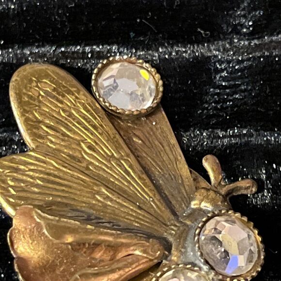 VTG Made In Italy Mixed Metal Brass Copper Rhinestone Butterfly Clip On Earrings - Picture 2 of 14